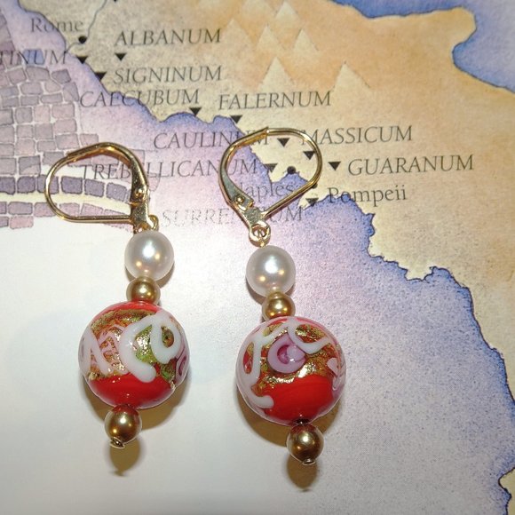 Handmade drop-style Murano earrings in Mediterranean orange with lampwork - Picture 7 of 10